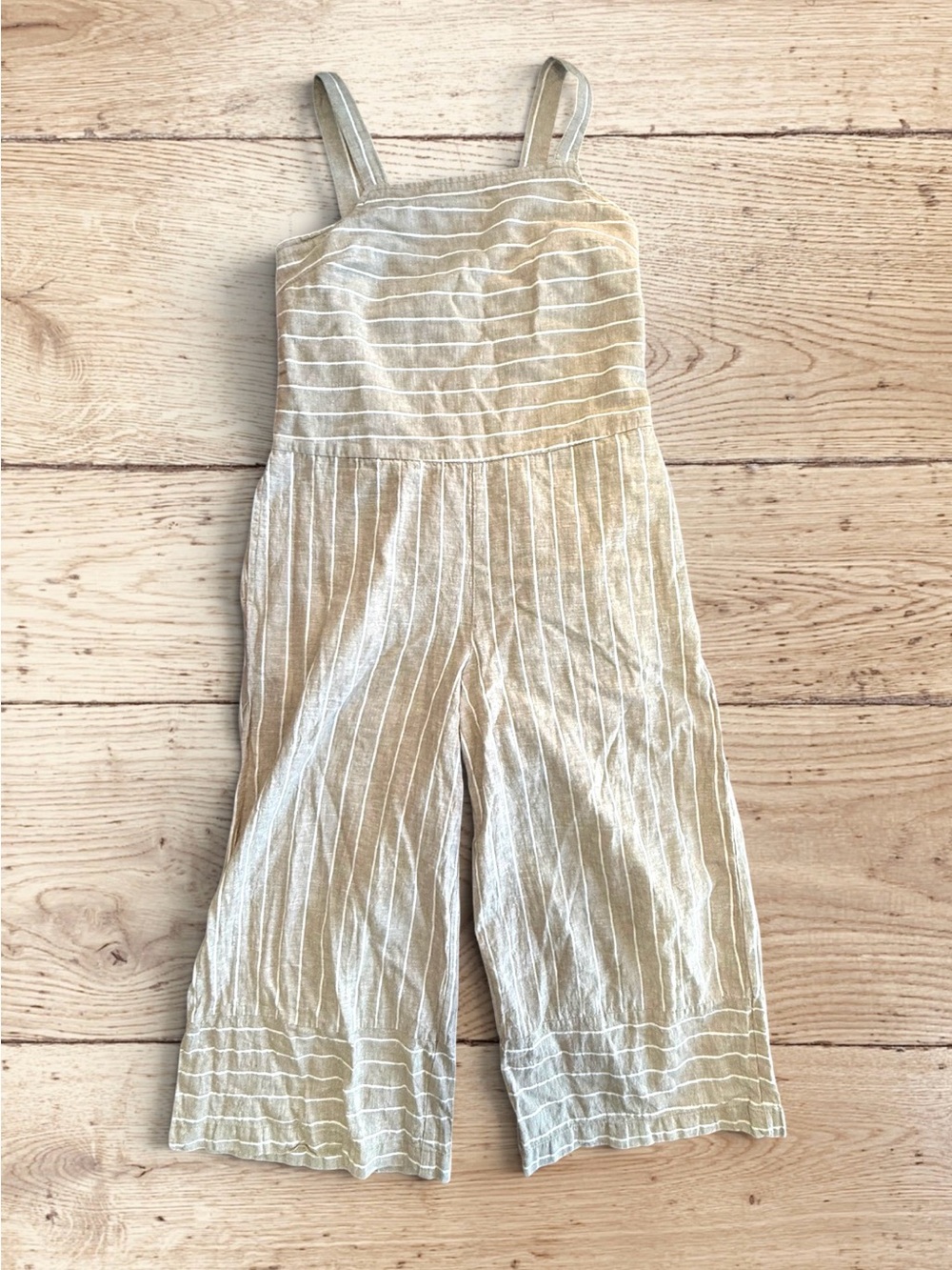 beachlunchlounge Beige & White Striped Linen-Blend Wide-Leg Jumpsuit